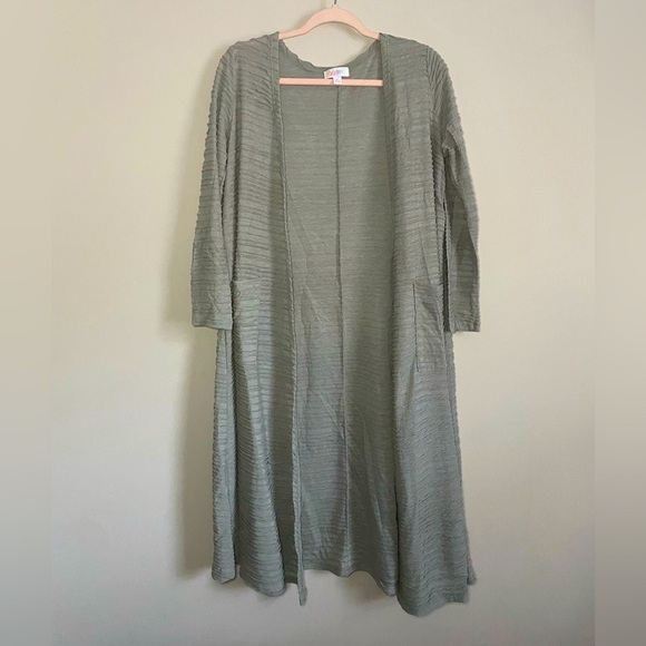Gray Textured Lularoe Sarah Long Cardigan - Picture 1 of 8